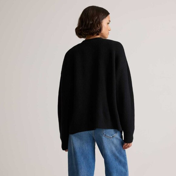 NWT! Quince Mongolian Cashmere Fisherman Boxy Cropped Cardigan Sweater, Black XL - Picture 4 of 14